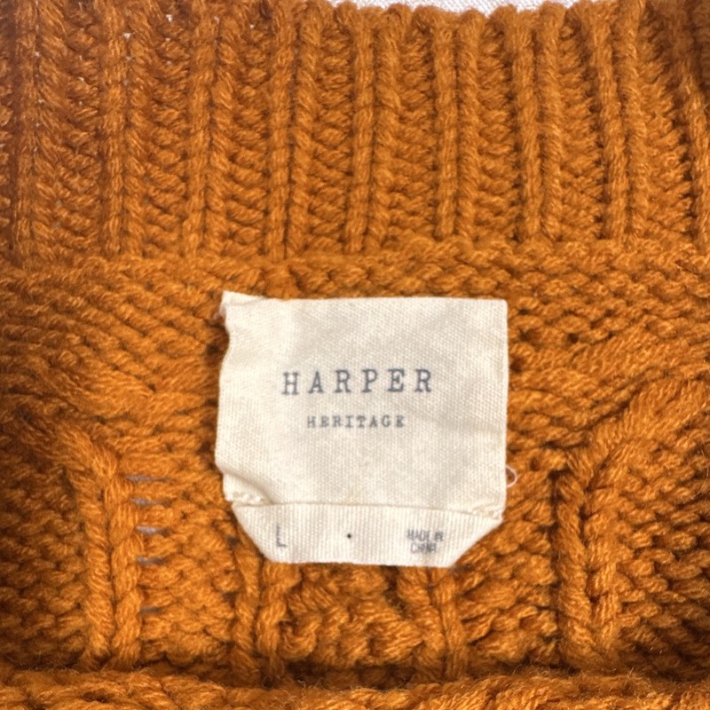 Harper Heritage Cable Knit Mock Neck Pullover Sweater L Long Sleeve Brown gallery
