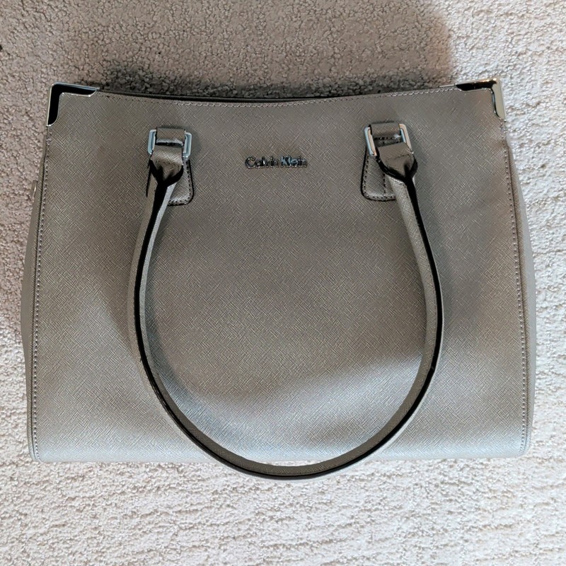 Calvin Klein Gray Medium Satchel Top Handle Zip Lined Inner Pockets Silver