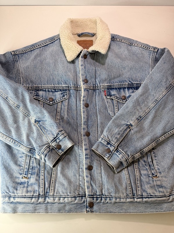 Levis Mens Original Trucker Jacket Denim Jeans Canvas Sherpa Size M