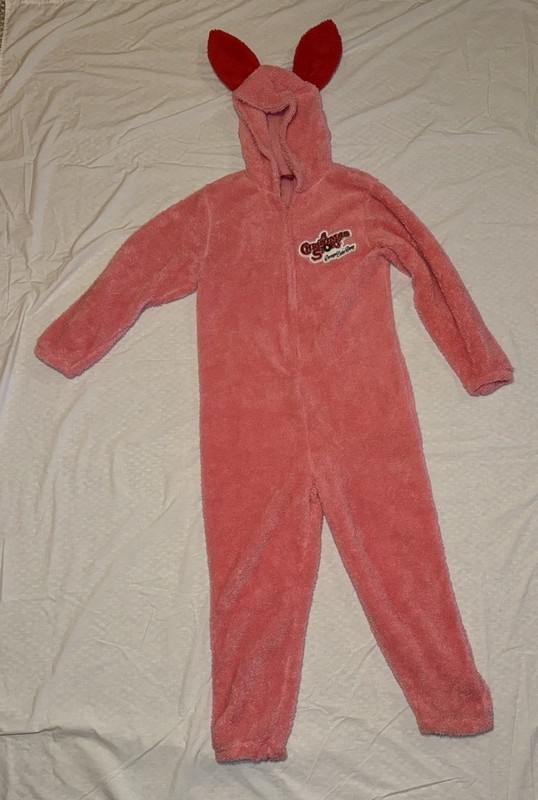 A Christmas Story Pink Fleece Hooded One-Piece Pajamas size L Holiday Cosplay