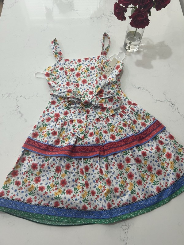 NWT Eliza J Floral Dress Size 10 Knee Length Square Neck Ruffle Tiered Bow Party