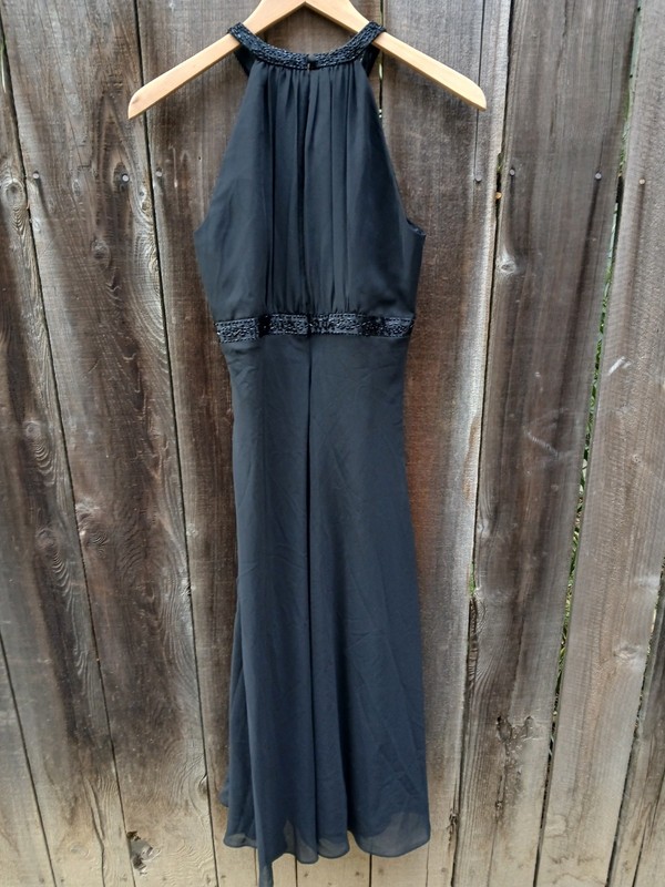 Evan Picone Petite SZ 6P Midi Halter Dress Beaded Empire Waist Lined Sleeveless gallery
