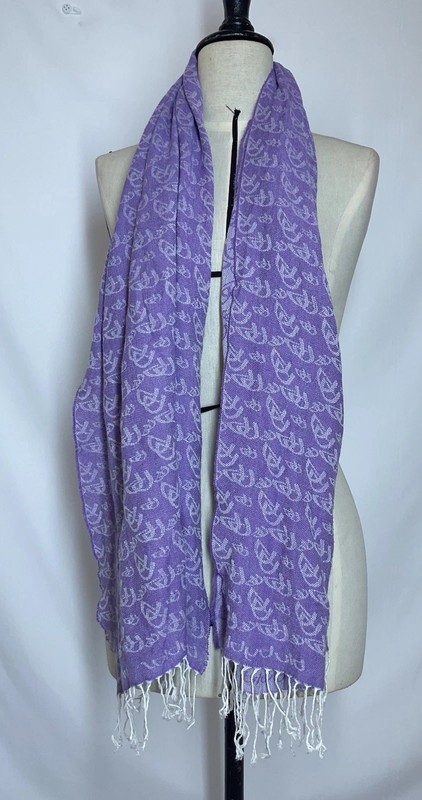 CASUAL women’s Wool Purple Fringed Scarf W A Geometric Pattern 75″/22″ In Ex.Con