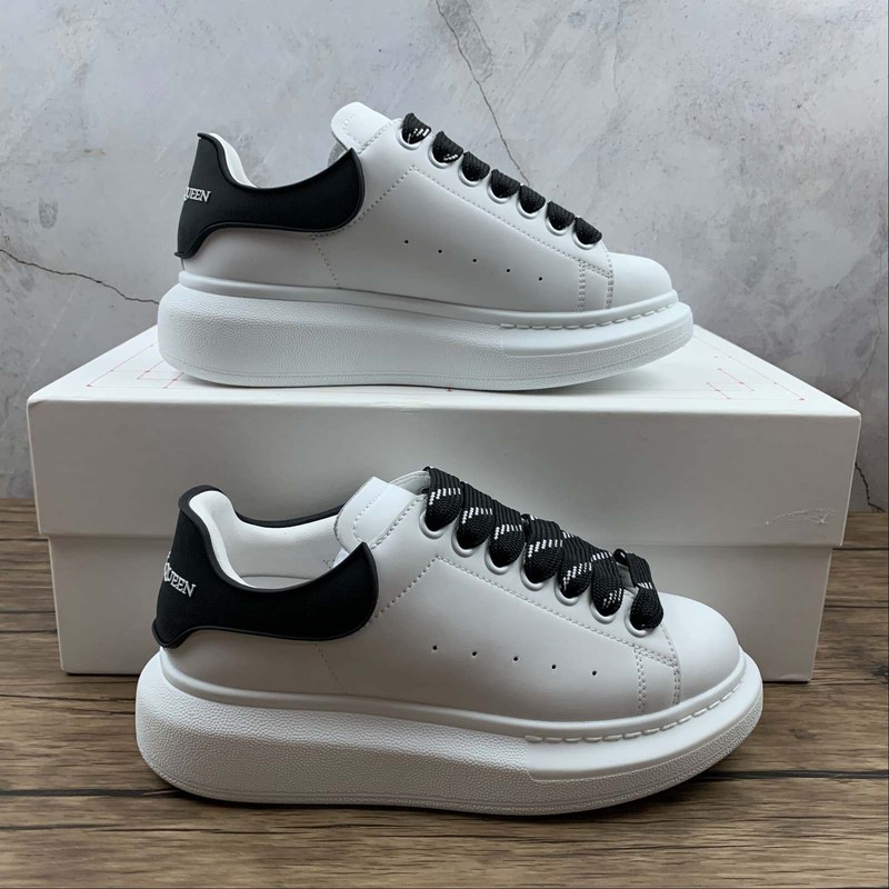 Alexander McQueen White Black Trim Wide Stripe Leather Platform Sneakers MenWome