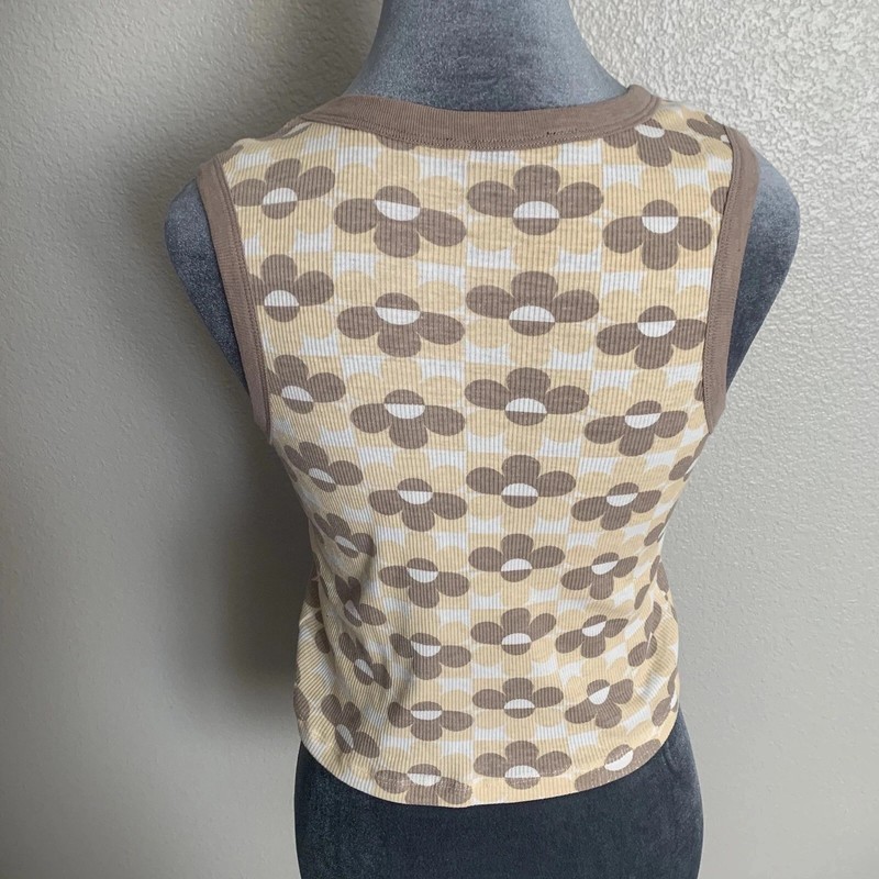 Social Scene Floral Ribbed Tank Top M Y2K Retro Daisy Brown Beige Sleeveless gallery