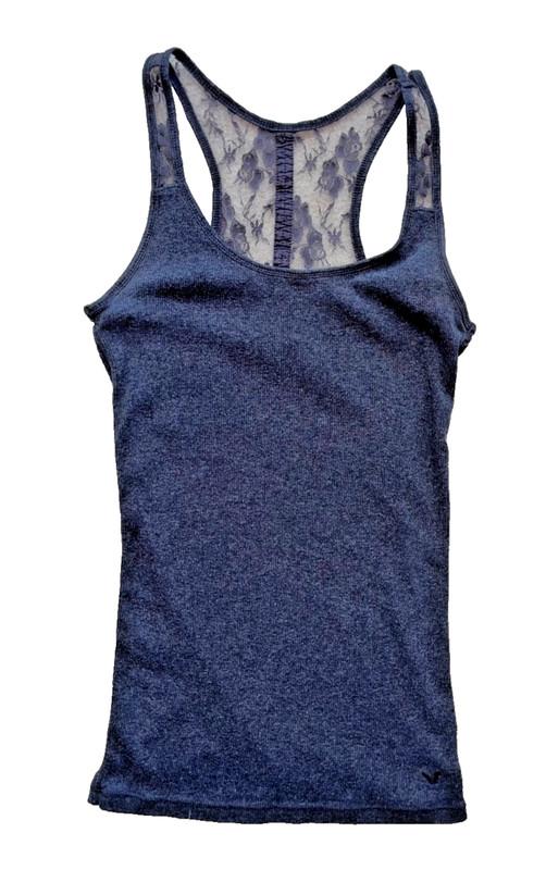 American Eagle charcoal racer-back, ribbed & lace tank top- – Size XS