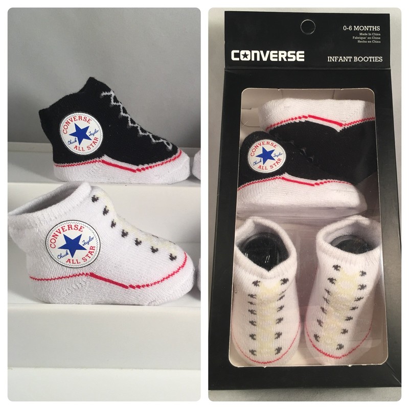 2 Pair Converse Chuck Taylor 0-6 Months Baby Booties Infant Black White Gift B4