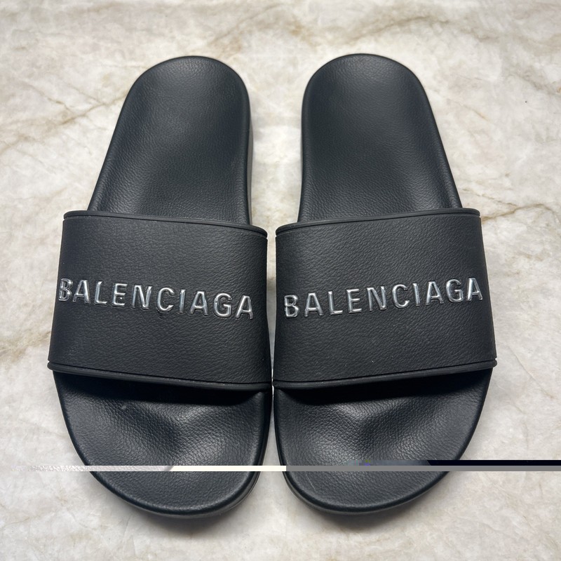 New Balenciaga Women’s Black & White Logo Pool Slides Size EU 39 US 9