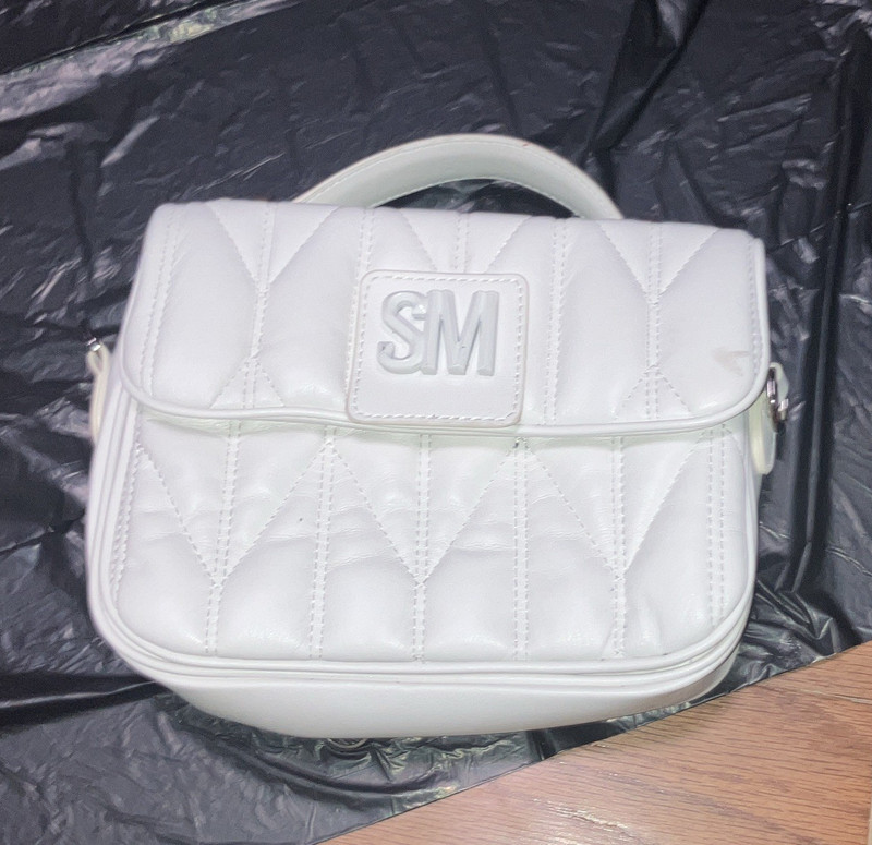 Steve Madden White Small Quilted Crossbody Bag Top Handle Zip Det Strap Logo