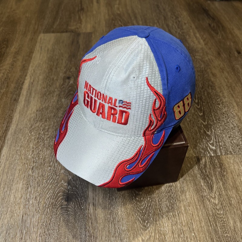 Dale Earnhardt Jr Hat Baseball Cap SIlver Blue Red Flame Fire Racing Nascar Cap