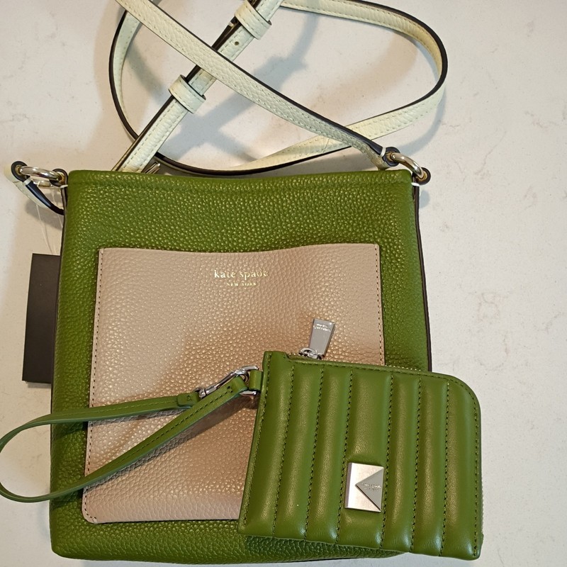 Kate Spade new york AVA Colorblock Crossbody bag purse & wallet Olive green/tan