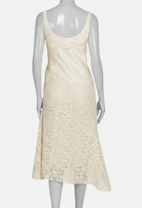Jil Sander Women's Ivory Floral Lace Asymmetric Midi-Dress Size 38 gallery