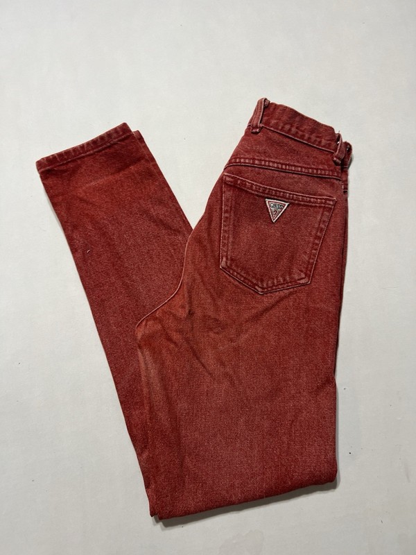 VTG 90s Guess Georges Marciano Washed Red Denim Jeans Skinny Taper 28×30 (READ)