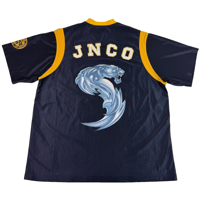 Vintage Y2K 2000s Jnco Jeans Jersey Sabertooth Tiger HipHop Skate Blue XL 24×29