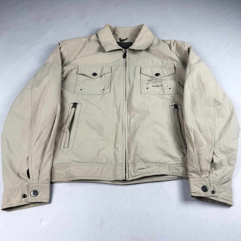 Mens Vintage Beige Utility Zip Jacket Lightweight Military Safari Field Y2K gallery