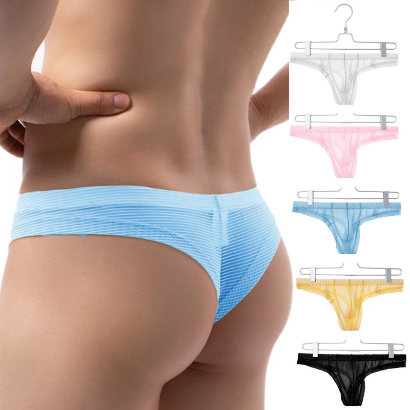 Men's Sexy Underwear See Through G Strings Thong Briefs Pouch Underpants T-back gallery