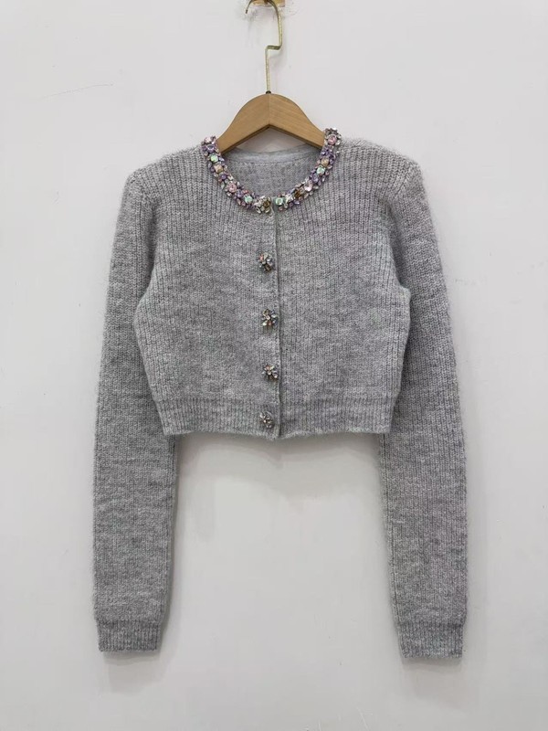 Self-Portrait Womens Round Neck Diamond Buckle High Waist Knitted Cardigan Top