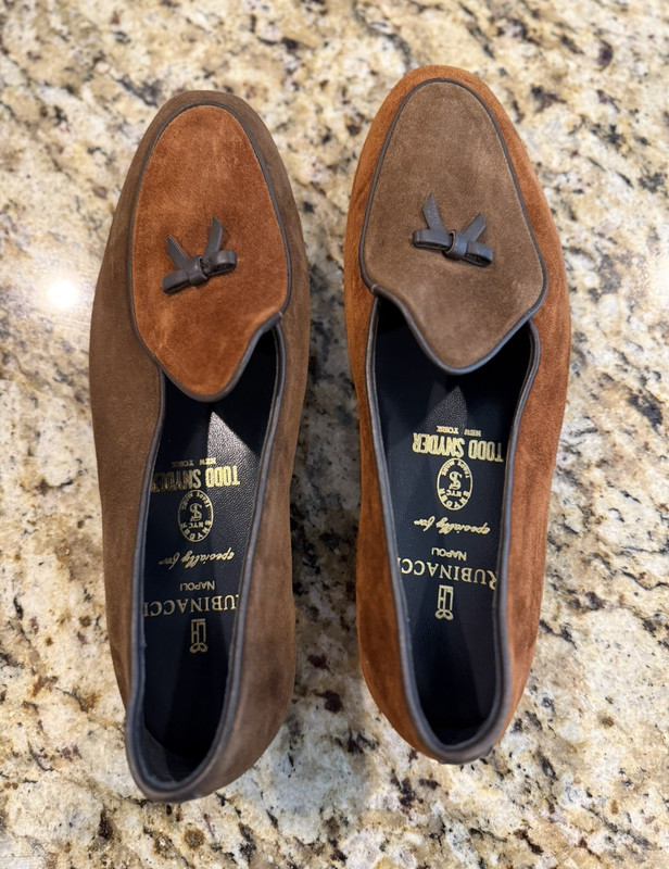 Todd Snyder x Rubinacci Marphy Belgian Loafer Brown Two-Tone Suede Bow EU 44 US