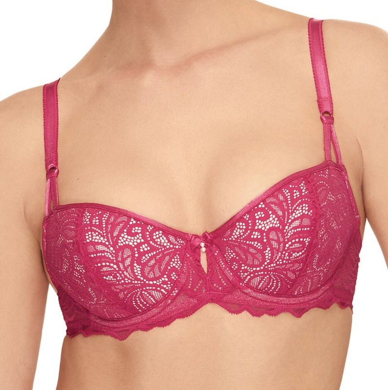 B.Tempt’d Bra Undisclosed Size 34D Pink Padded Half Cup Balcony Lace Wacoal New