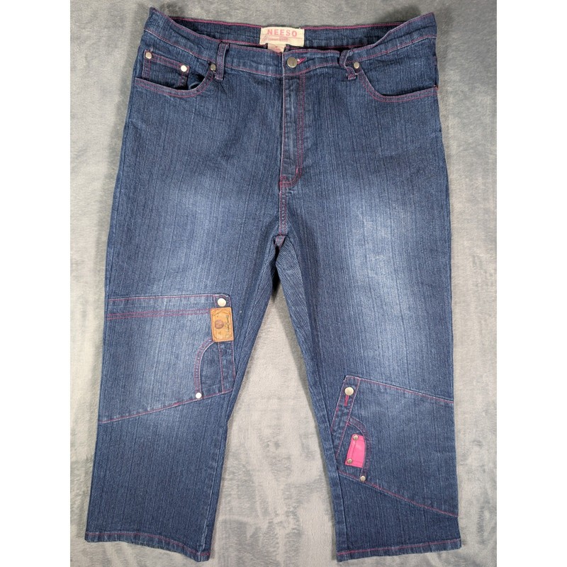 Neeso Jeans Company Womens 18 Dark Wash Pink Contrast Stitch Capri Crop Pants