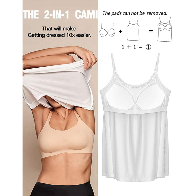 Women Swing Flowy Cami Built in Pad Bra Spaghetti Strap Tank Tops Vest Plus Size gallery