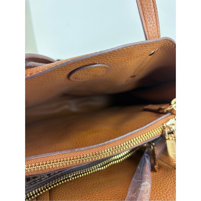 Anne Klein Cognac Leather Satchel with Crossbody Strap gallery