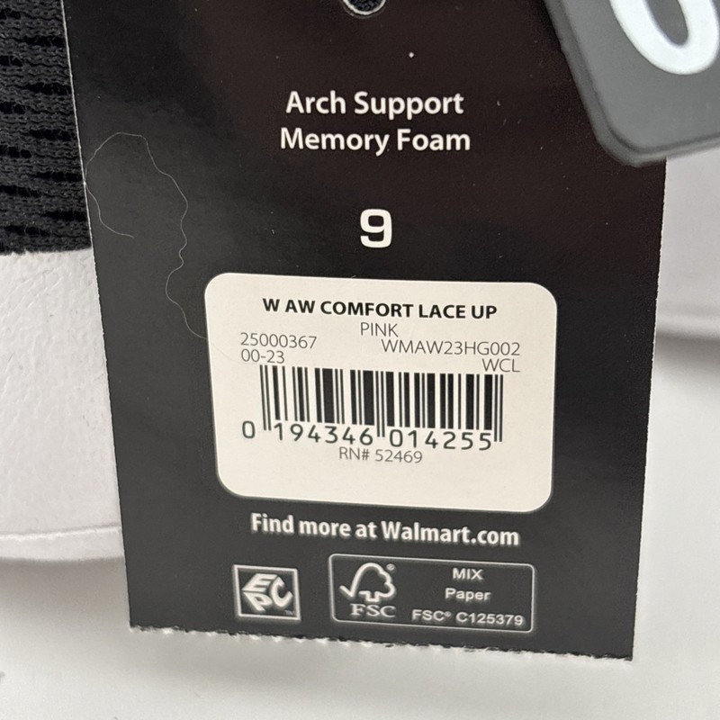Athletic Works Women's 9 Comfort Arch Support Memory Lace Up Sneaker Black NWT gallery