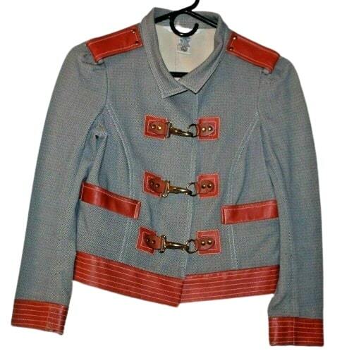 DIANE VON FURSTENBERG SHORT MARTI MILITARY BUCKLE JACKET TRIMMED LEATHER TOGGLE