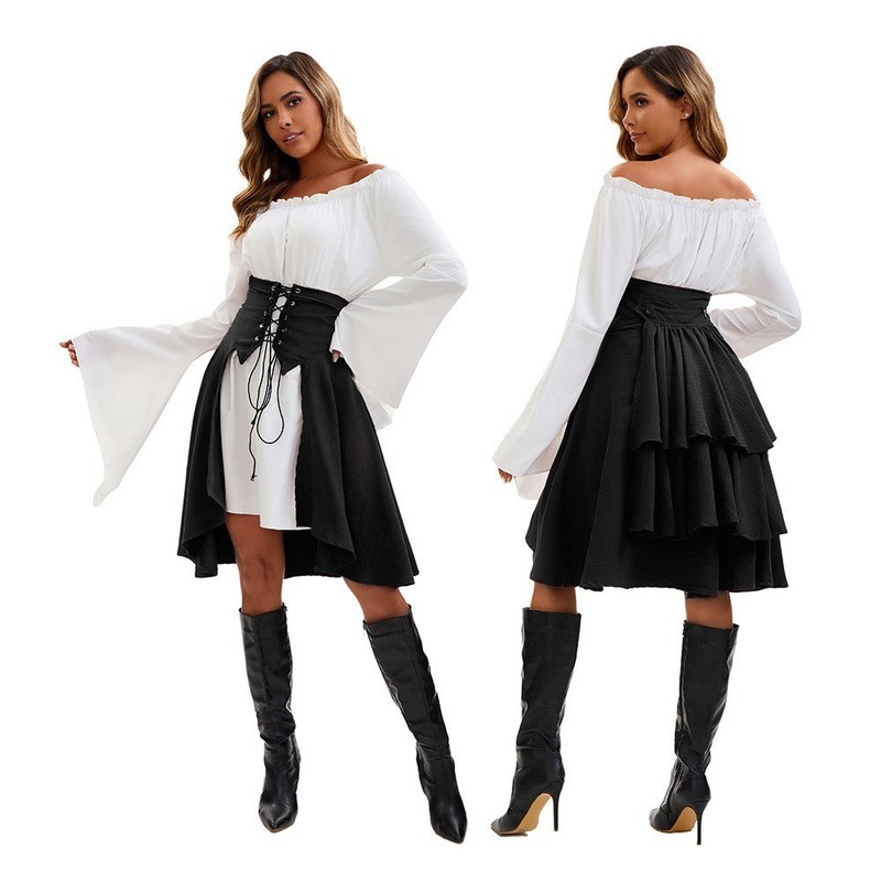 Womens Gothic Skirt Steampunk Ruffles Skirt Pirate Skirt Corset Waist Half Skirt gallery