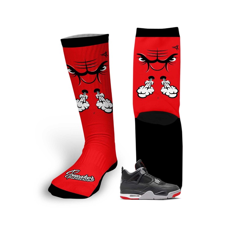 Sneaker Socks To Match Jordan 4 Bred Shoes – Raging Face Crew Socks