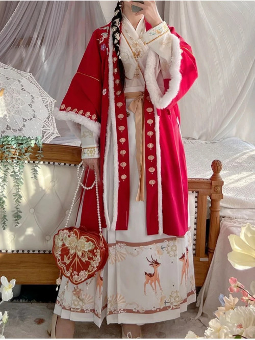 Winter Hanfu Dress Women Chinese Ancient Traditional Hanfu Sets New Year Costume