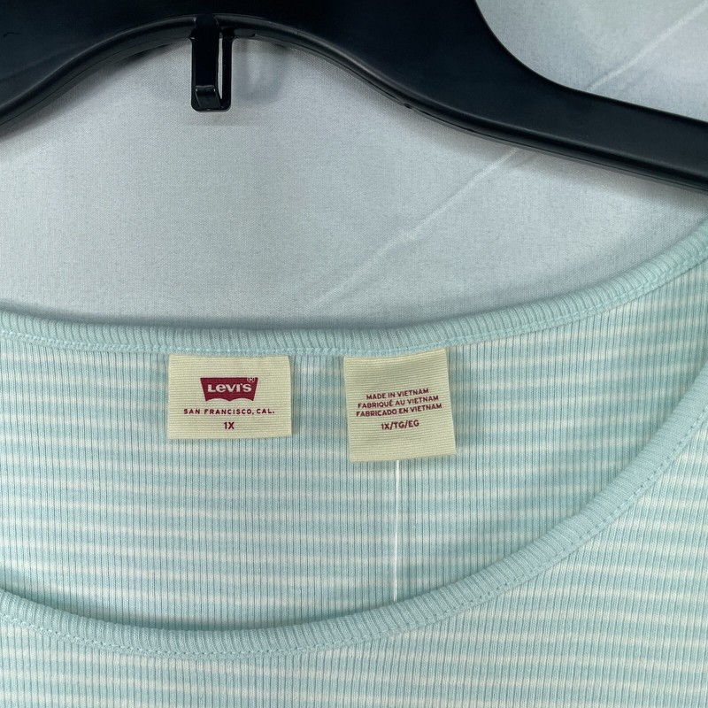 Levis Shirt Womens Plus size 1X Blue White Striped Stretch Long Sleeve New gallery