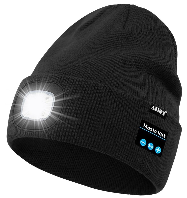 LED Lighted Bluetooth Beanie Hat,USB Rechargeable 4 LED Wireless Music Runnin…