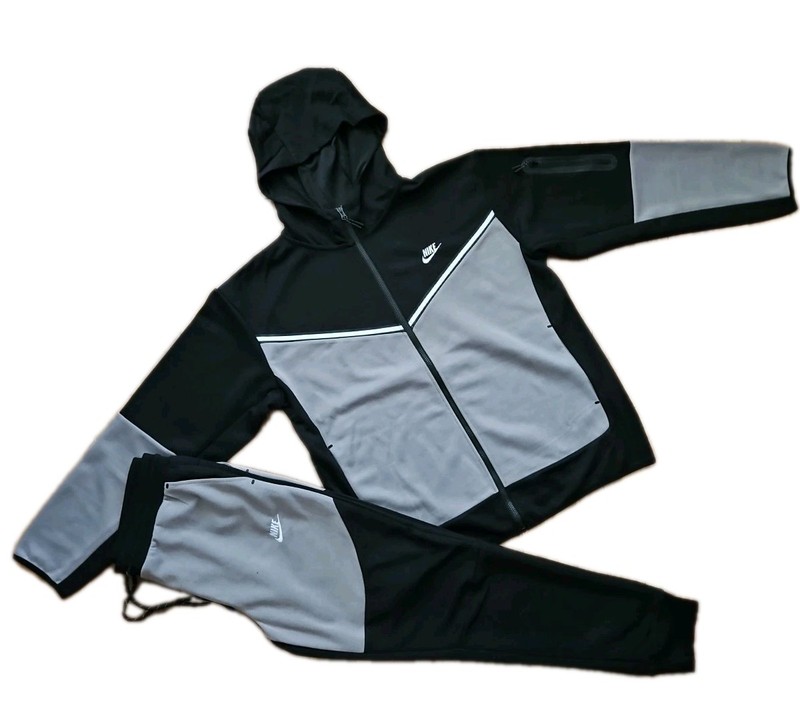 New Nike Tech Cotton Sweat Suit Hoodie & Joggers Men’s Dark Gray/Black L.