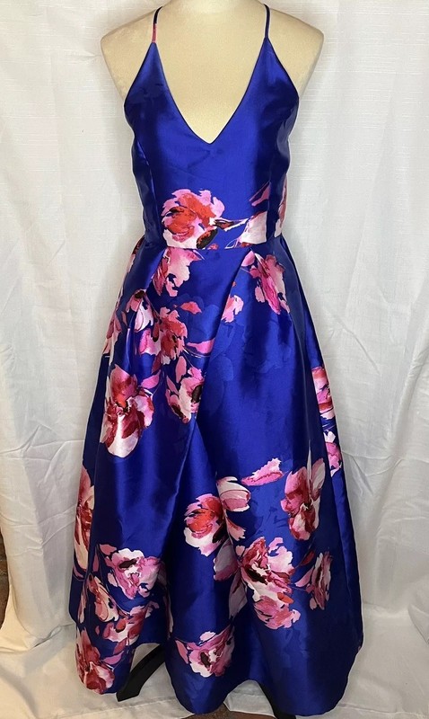 By and By Royal Blue Pink Floral Ladies Formal Dress 15 Prom Pockets Wedding