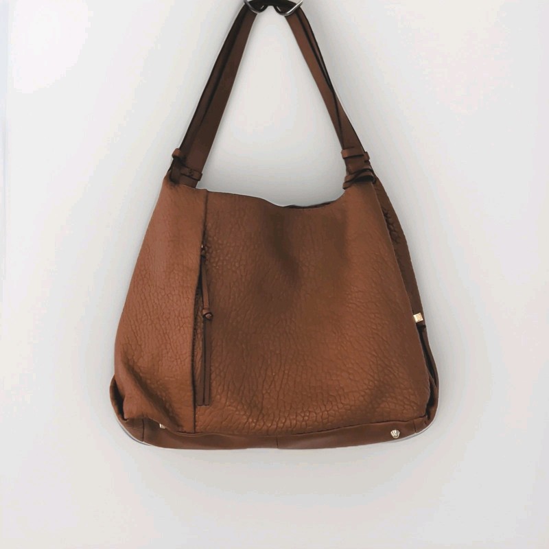 Vince Camuto Brown Pebbled Hobo Shoulder Bag Zip Magnetic Snap Detachable