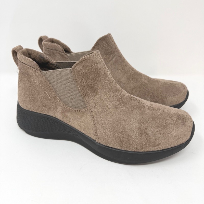 Earth Origins Dayana Taupe Suede Slip On Ankle Boots Womens 7.5 M Low Wedge NEW