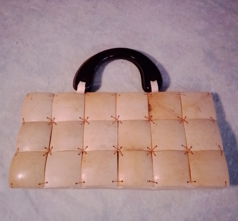 Womens vintage Bamboo Rectangle Top Handle Bag wooden Handle Magnetic Silver