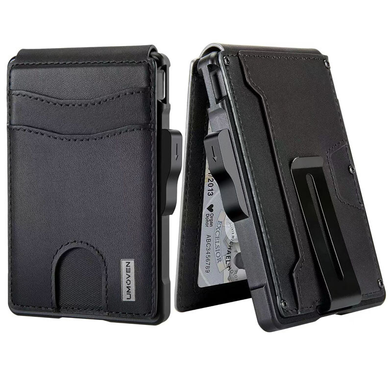 Mens Slim Minimalist Wallet Pop Up Card Holder Bifold Wallet with Money Clip
