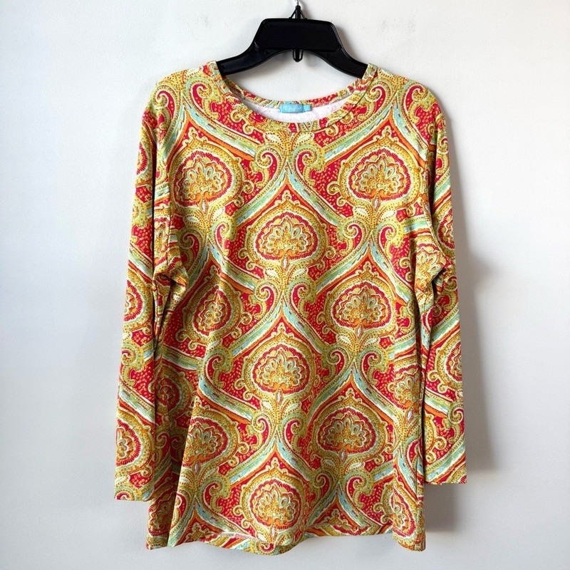 J. McLaughlin Catalina Cloth Damask Print Top L Multicolor