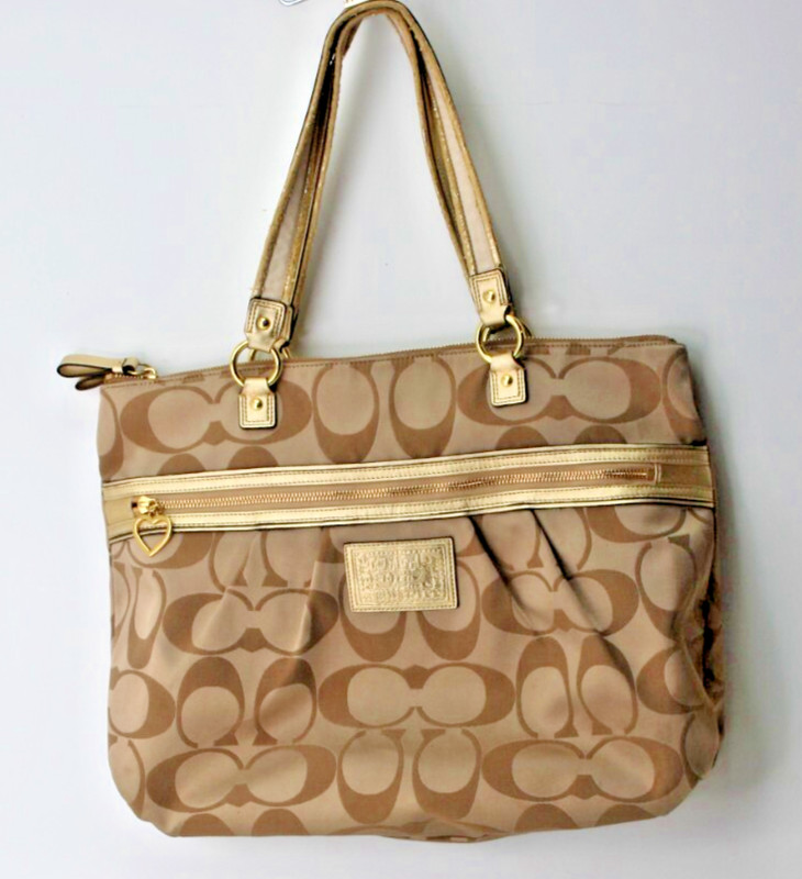 Coach Poppy Daisy Signature Tote Shoulder Bag Purse F20026 Gold READ