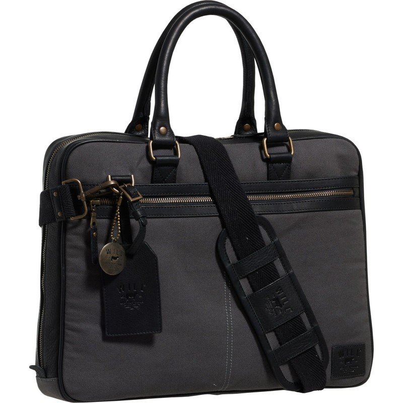 Will Leather Goods Commuter Collection Slim Briefcase Cotton Canvas Leather Trim