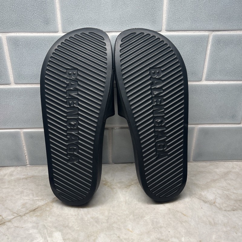 New Balenciaga Women's Black & White Logo Pool Slides Size EU 39 US 9 gallery