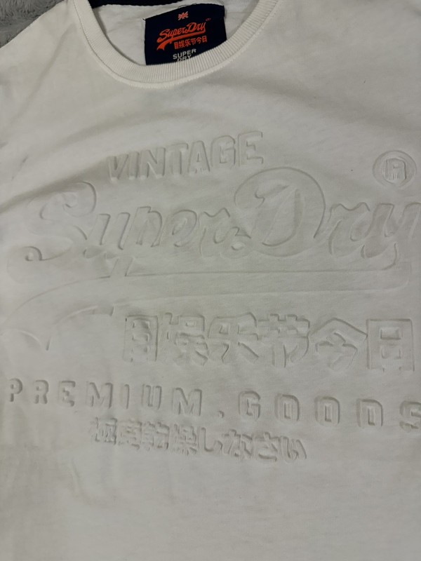 Superdry Vintage Embossed Logo White T-Shirt Minimalist Cotton Tee gallery