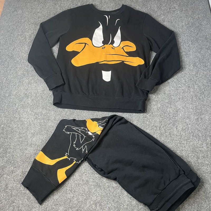 Vtg Looney Tunes Daffy Duck Sweatsuit Sweatshirt Pants Set Mens M Cartoon