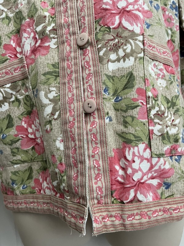 Tudor Court Women's Unlined Jacket Button Front Tapestry Floral Beige Pink Green gallery