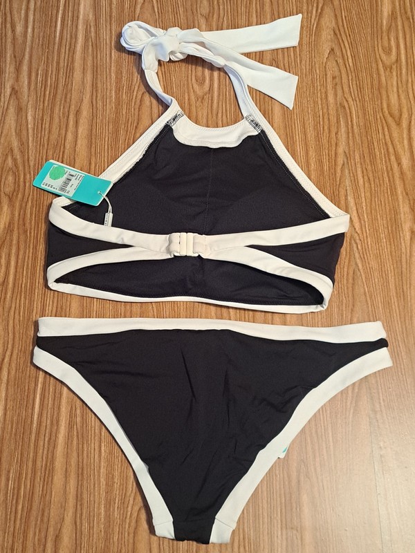 Seafolly Block Party High Neck Halter Tank Bikini Set Black White US 6 AU 10 gallery