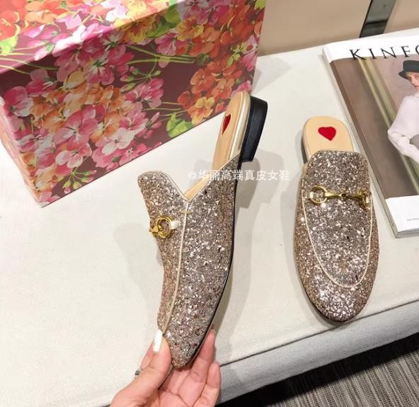Women Leather Slippers Embrodiery Mules Princetown Horsebit Mules Shoes 35-42