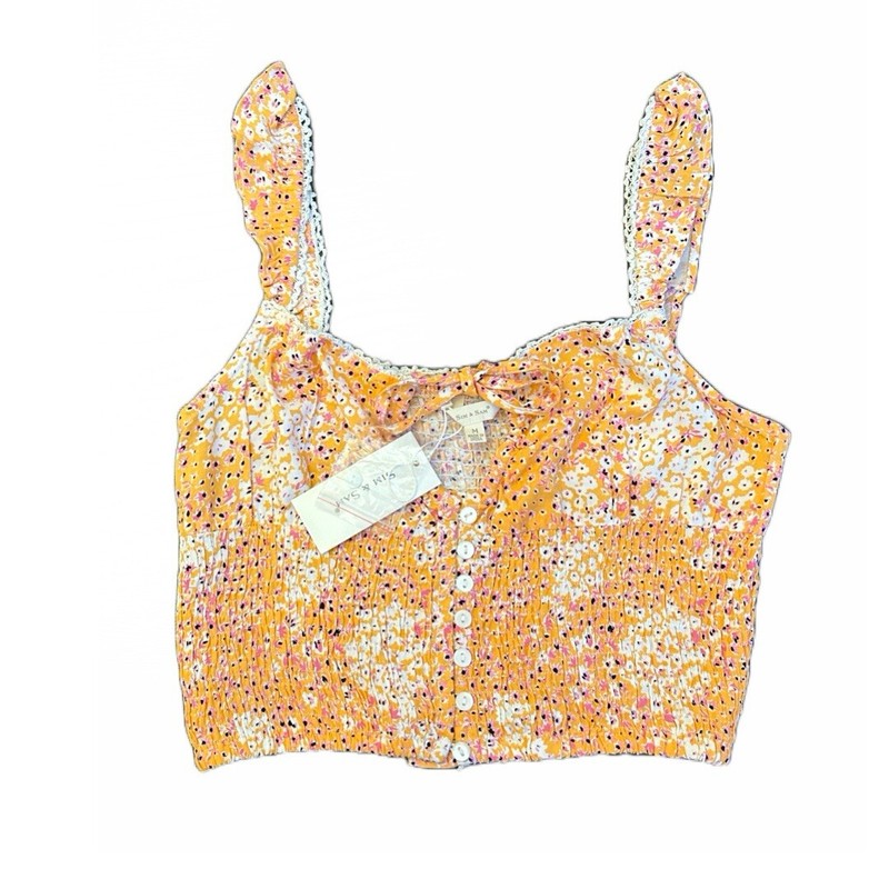 Sim & Sam Juniors Floral Ruffled Strappy Crop Top Smocked Orange Ditsy Sz M NWT