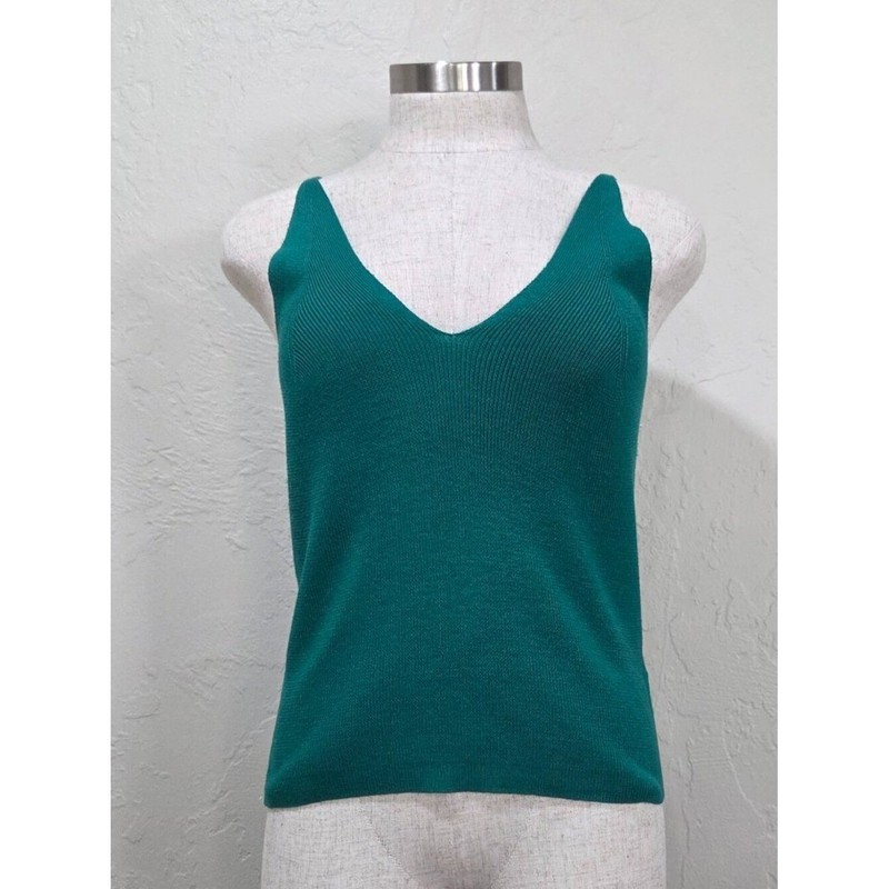 Sunny Girl NWT Green Ribbed Knit V-Neck Tank Top